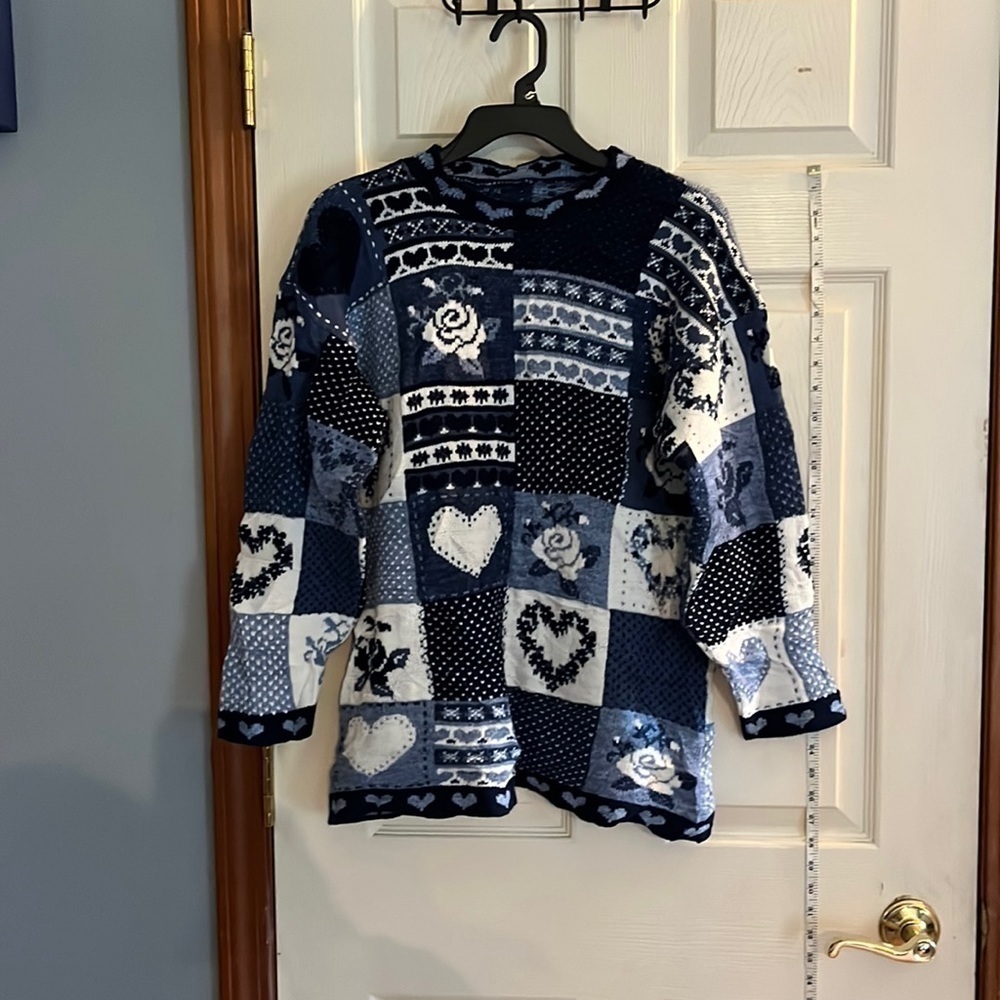 VTG  80’s - Adele knitwear- looks like a large -  blue patchwork sweater